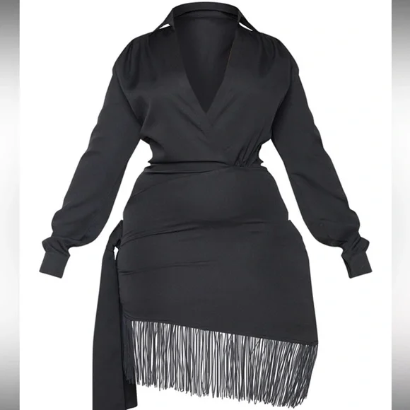 PLT+ | Dresses | Plus Black Long Sleeve Tassel Hem Drape Detail Bodycon  Dress | Poshmark